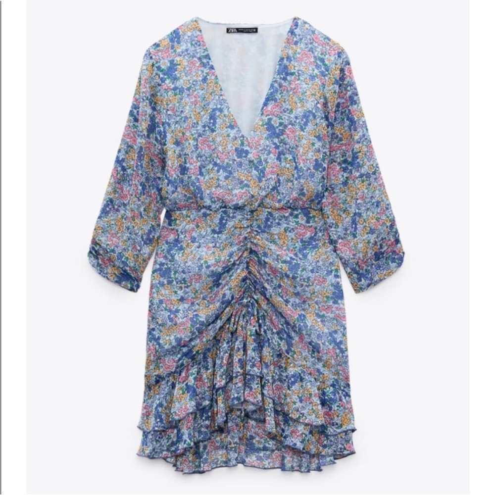 Last 🔥Zara brand new Multicolor Floral Ruffle mini bohemian Dress